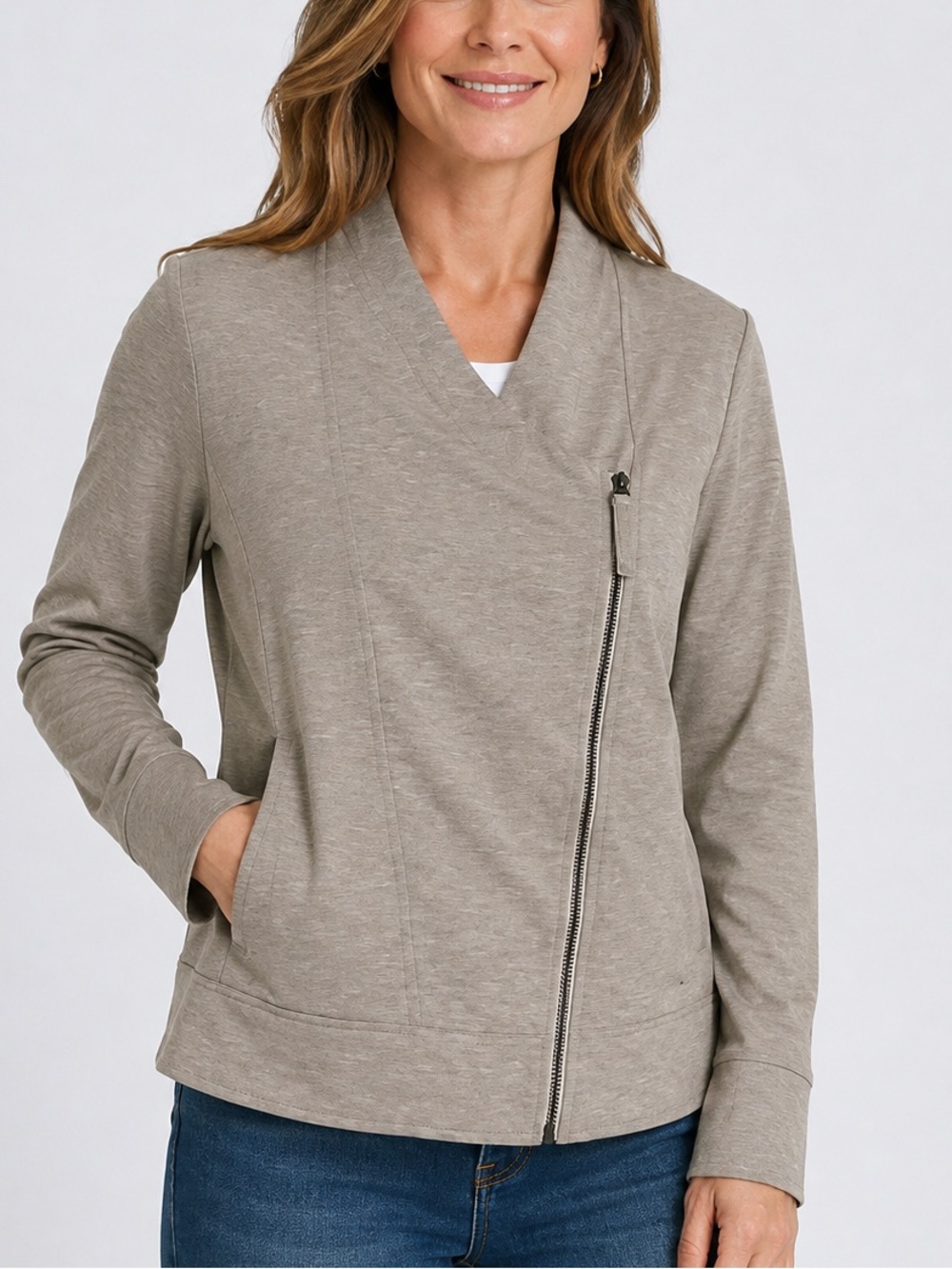 Liverpool Los Angeles knit moto jacket heather gray asymmetrical zipper  size S